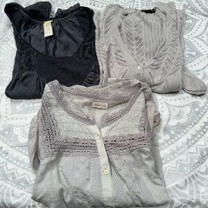 anthropologie babydoll y2k henley top lot gray crochet knit medium phyllis Swan
